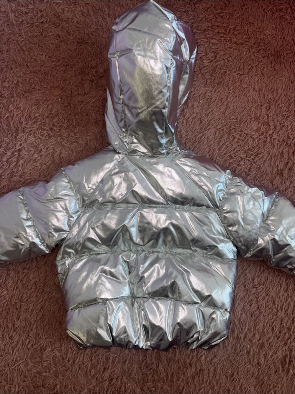 Old Navy Metallic Silver Puffer Jacket with Hood - baby 18-24 months